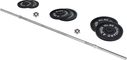 Fitness Cast Iron Standard Weight Plates Including 5FT Standard Barbell with Star Locks, 45-Pound Set (35 Pounds Plate