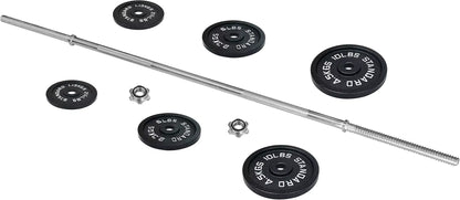 Fitness Cast Iron Standard Weight Plates Including 5FT Standard Barbell with Star Locks, 45-Pound Set (35 Pounds Plate