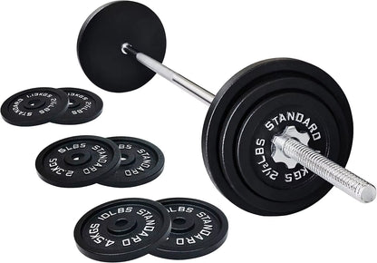 Fitness Cast Iron Standard Weight Plates Including 5FT Standard Barbell with Star Locks, 45-Pound Set (35 Pounds Plate