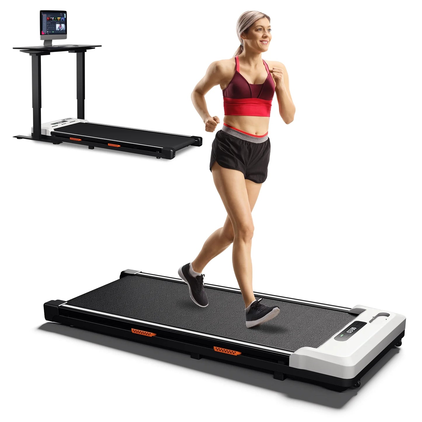 Walking Pad, under Desk Treadmill, 2 in 1 Treadmills for Home/Office, Compact Portable Foldable Treadmill, 2 Functions 4 Modes, Installation-Free Low Noise, Safety Lock and LED Display