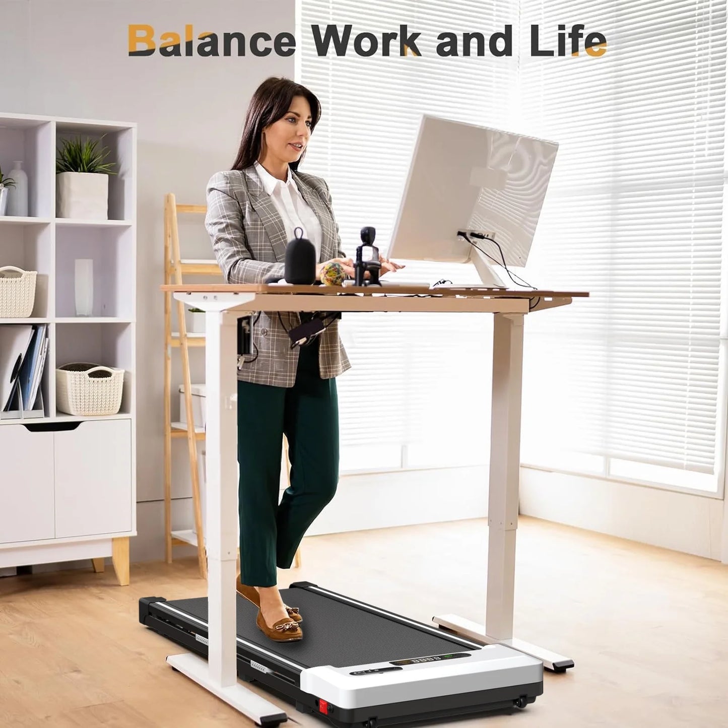 Walking Pad, under Desk Treadmill, 2 in 1 Treadmills for Home/Office, Compact Portable Foldable Treadmill, 2 Functions 4 Modes, Installation-Free Low Noise, Safety Lock and LED Display